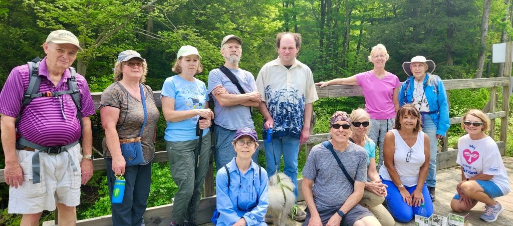 Hikers taking a break on the Alison Wells Ney Bridge
